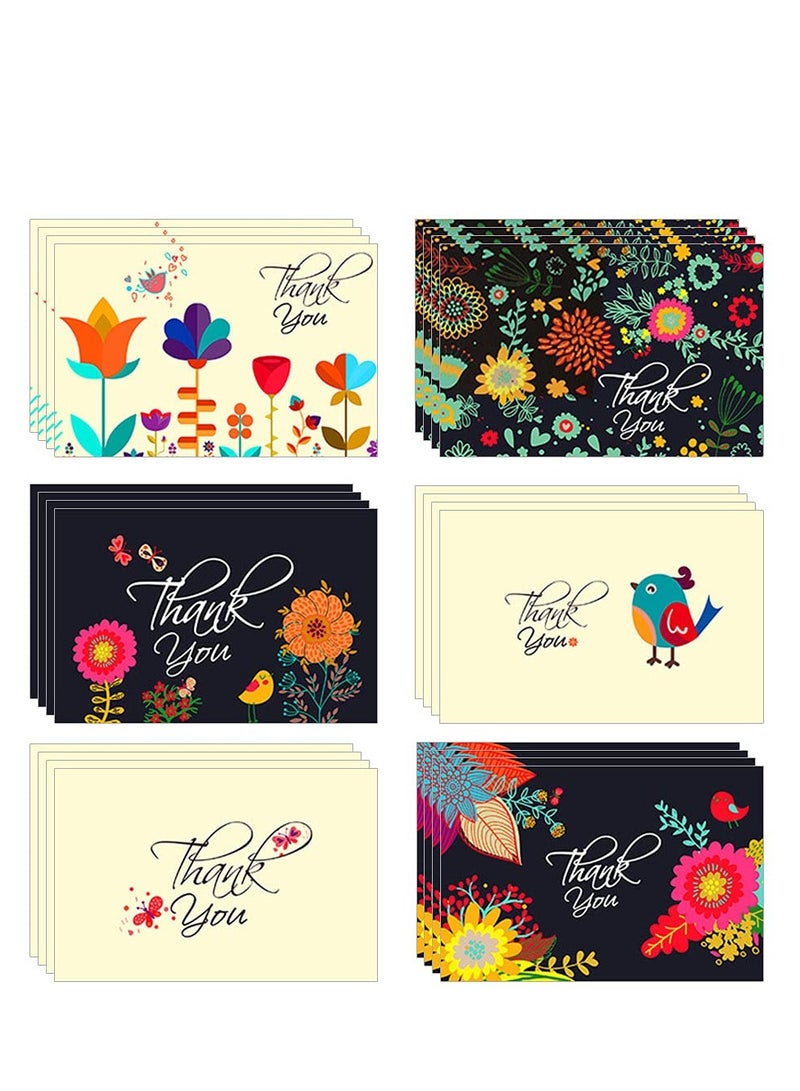 Floral Thank You Cards - 24 Pack of Blank Greeting Cards with Envelopes and Stickers, 6 Floral Bird Designs, Perfect for Baby Showers, Weddings, and More. - Image 1