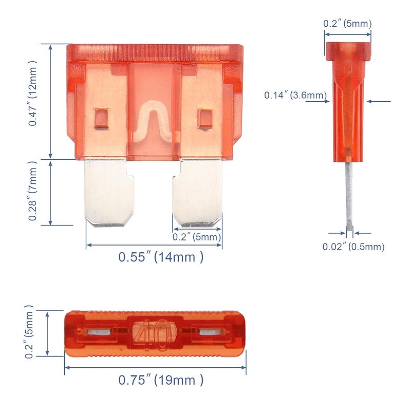 Baomain 25PCS 40 Amp Blade Fuses 40A 32V Fast-Acting Fuse for Automotive Car Truck, Short Circuit Protection Car Fuse, 40A Auto Fuses ATC/ATO (25PCS) - Image 4