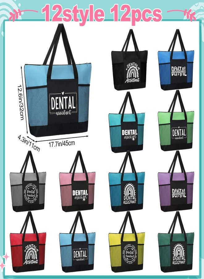 Gilprop 12 Pcs Dental Assistants Gift Dental Hygiene Appreciation Gift Bags for Women Oxford Cloth Tote Bag with Mesh Pocket for Graduation Staff Coworkers - Image 3