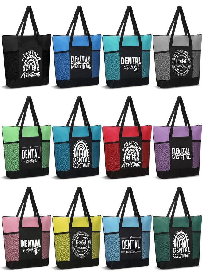 Gilprop 12 Pcs Dental Assistants Gift Dental Hygiene Appreciation Gift Bags for Women Oxford Cloth Tote Bag with Mesh Pocket for Graduation Staff Coworkers - Image 1