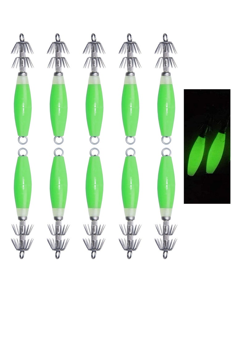 Y&D Glow-in-the-Dark Squid Jig Hooks for Saltwater, 10PCS Luminous Jigs Kit Fluorescent Cuttlefish Sleeve Set Saltwater Octopus Lures with Hard Baits and - Image 1