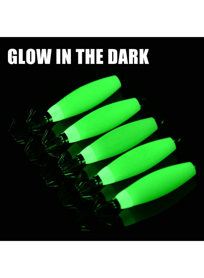 Y&D Glow-in-the-Dark Squid Jig Hooks for Saltwater, 10PCS Luminous Jigs Kit Fluorescent Cuttlefish Sleeve Set Saltwater Octopus Lures with Hard Baits and - Image 3