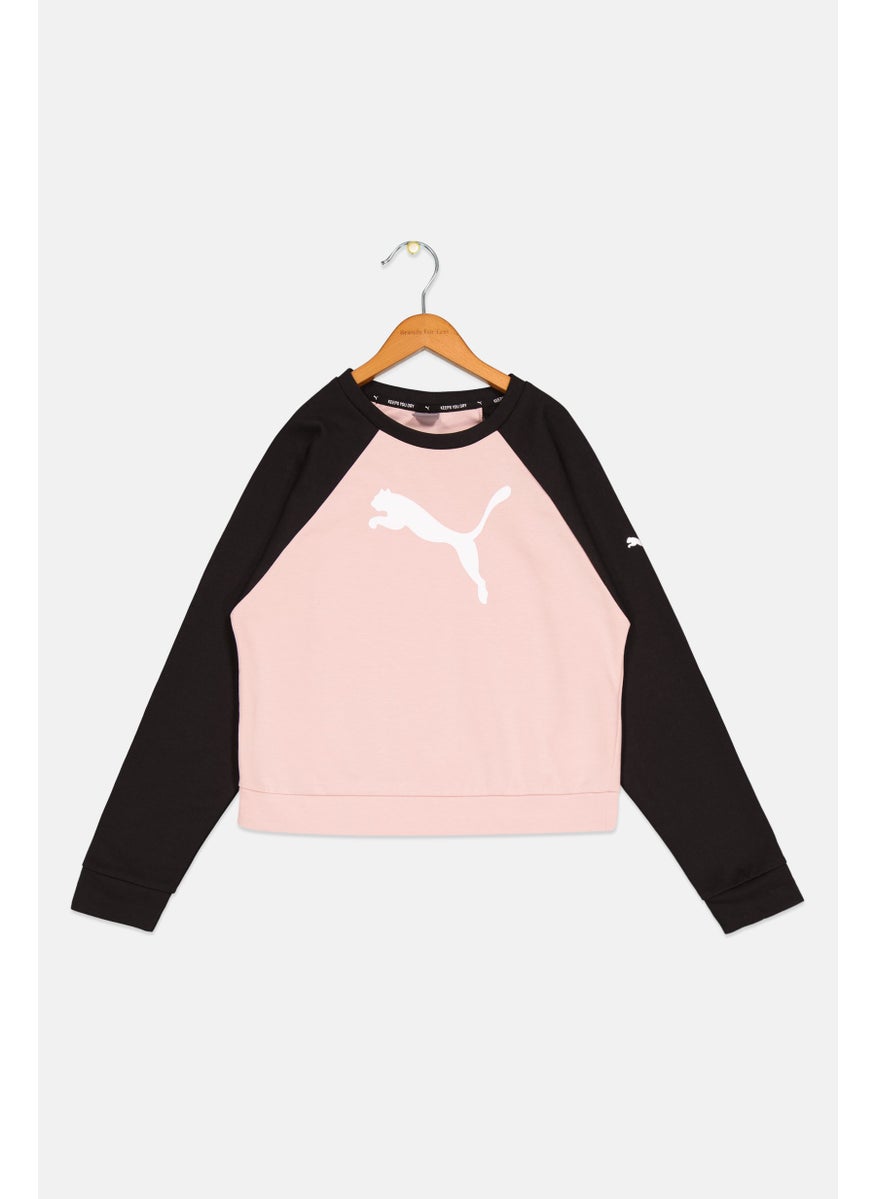 PUMA Kids Girl Relaxed Fit Brand Logo Outdoor Sweatshirt, Peach  - Image 1