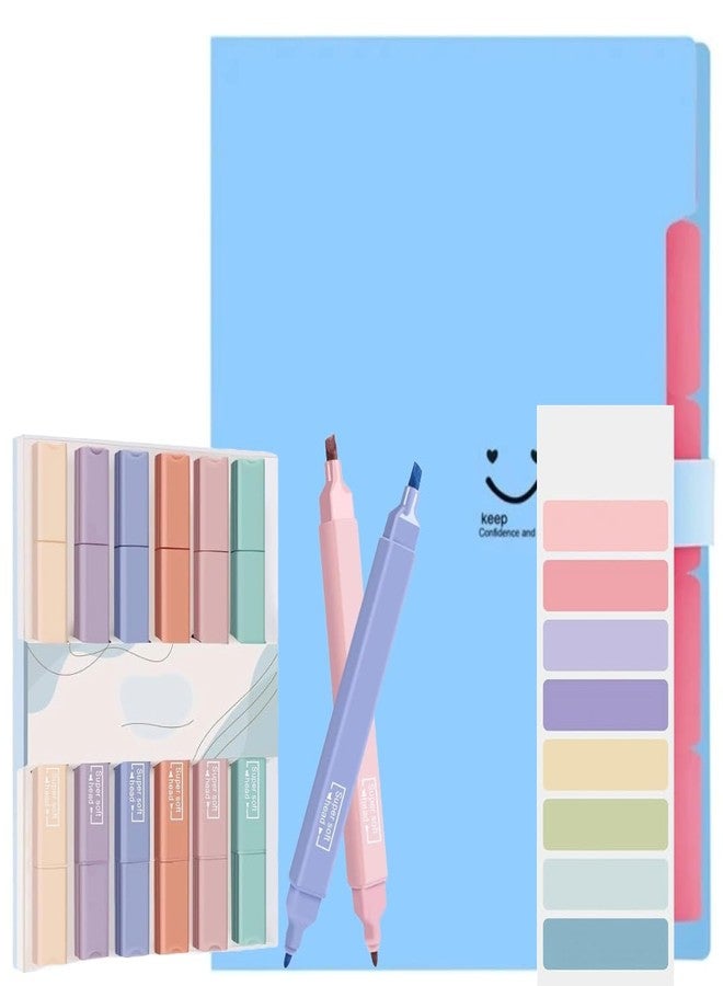 Corslet Aesthetic Stationery Set: 6 Pastel Double-Ended Highlighters and 5-Pocket Expanding File Folder with Labels for Students, Teachers & Note-Taking - Image 1
