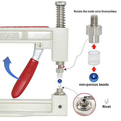 Renashed Pearl Setting Hand Press Machine Tools with 2 Boxes of 5 Sizes Colorful no Holes Round Pearls Beads and Rivet Studs, Screw Heads Tweezers for DIY Crafts - Image 4