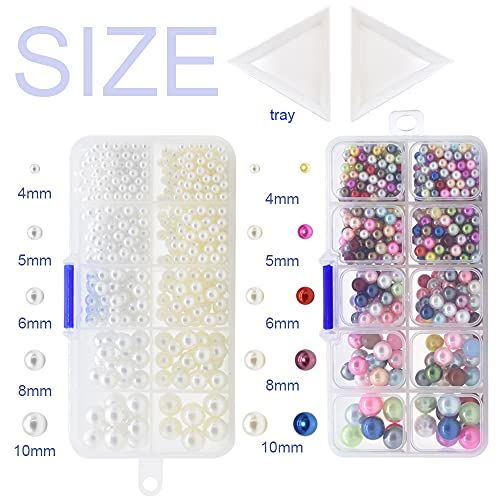 Renashed Pearl Setting Hand Press Machine Tools with 2 Boxes of 5 Sizes Colorful no Holes Round Pearls Beads and Rivet Studs, Screw Heads Tweezers for DIY Crafts - Image 2