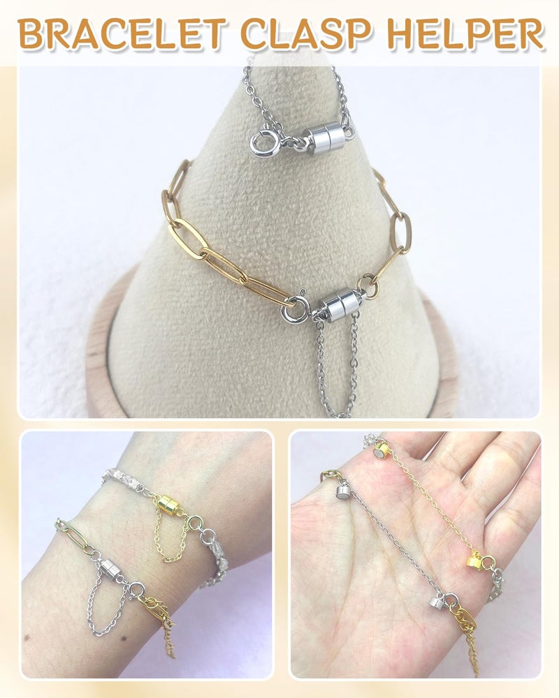 MKCYD 8Pcs Magnetic Bracelet Clasps and Closures with Safety Chain Never Fall Gold and Silver Bracelet Extender Converter Magnetic Clasps for Women - Image 4