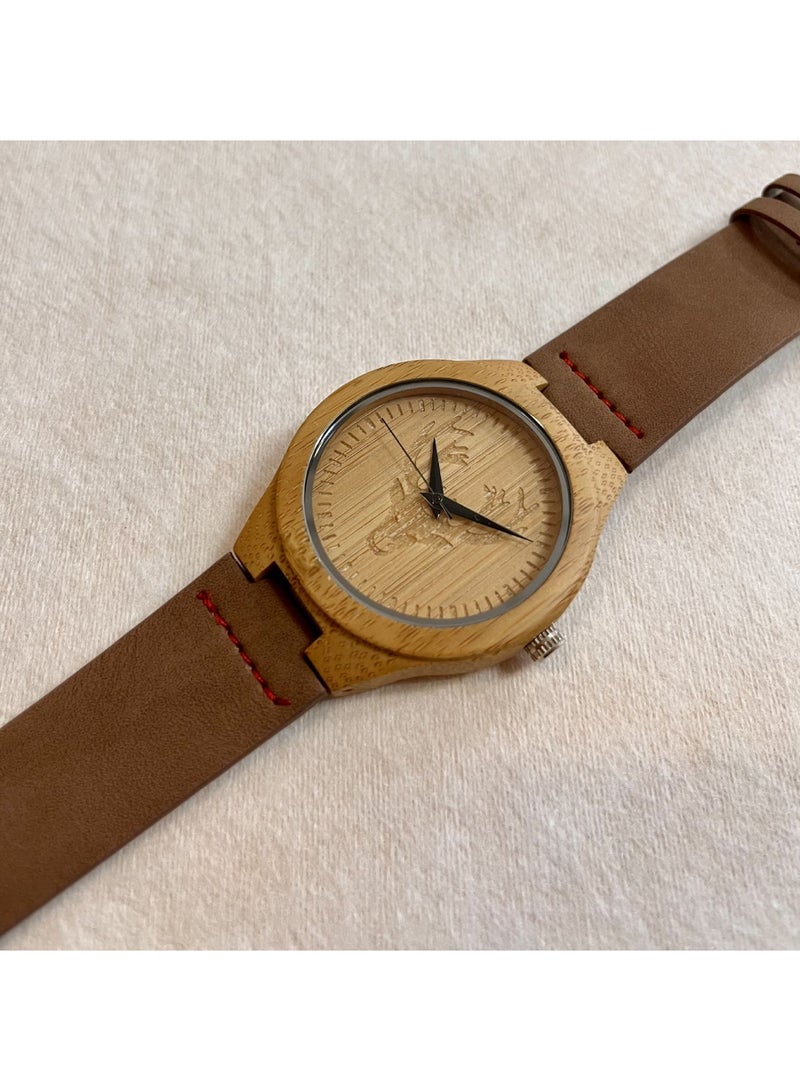 STONE Men's Genuine Leather Belt Wooden Watch - Image 1