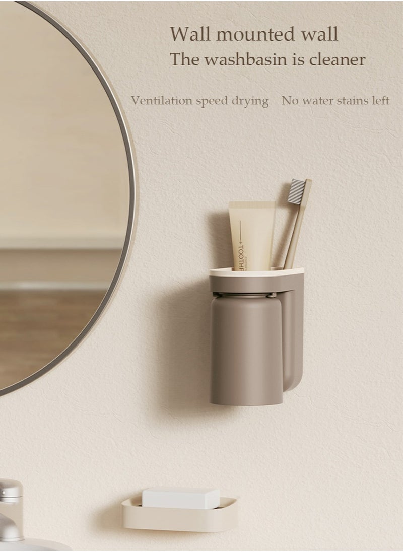 yIFeNG Wall Mounted Toothbrush and Toothpaste Holder  Self Draining Design, Easy Installation, Space-Saving Toothbrush Holder Wall Mounted with Cup,2-in-1 Toothbrush Holders & Cups Set  - Image 3
