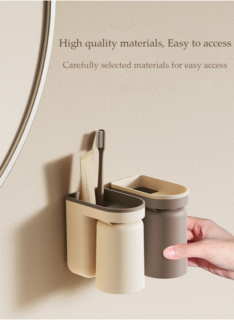 yIFeNG Wall Mounted Toothbrush and Toothpaste Holder  Self Draining Design, Easy Installation, Space-Saving Toothbrush Holder Wall Mounted with Cup,2-in-1 Toothbrush Holders & Cups Set  - Image 4