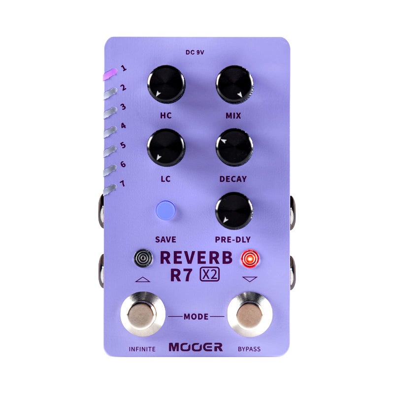 MOOER R7 X2 Stereo Multi Reverb Pedal from Classic Reverb to Modern Ambient 14 different Reverb types with High Cut Low Cut Mix Parameter Knobs and Infinite and Trailon functions