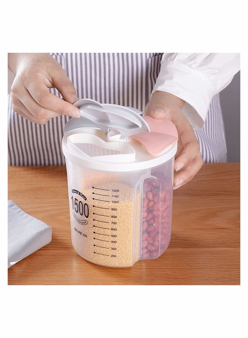 حاوية تخزين الطعام بسعة 1500 مل مقاومة للهواء وخالية من BPA للحبوب والسكر والدقيق والأرز والمكسرات والوجبات الخفيفة مع تصميم قسم - Image 2