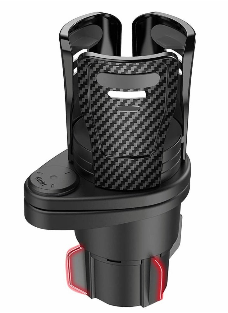 Generic - Car Cup Holder Expander Adapter, 2 in 1 Universal 360° Adjustable Water Bottle Drink Popcorn Instant Noodle Box Storage Racks for Two Cups (Carbon Fibre) - Image 1