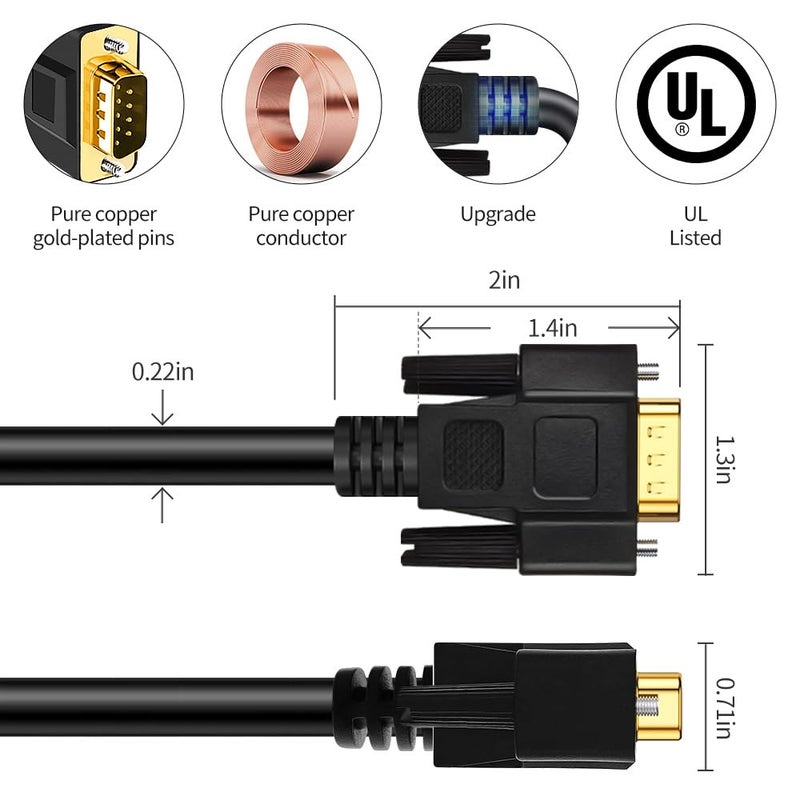 XANHAM 6.6 Feet(2 Meter) DB9 Straight Through 9 Pin RS232 Serial Extension Cable Double Shielded, Metal Braided&AL-foil, Female to Male, Black, SC902S08FM - Image 4