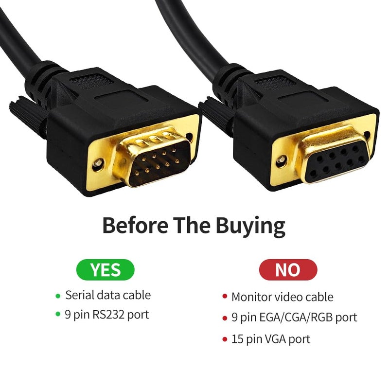 XANHAM 6.6 Feet(2 Meter) DB9 Straight Through 9 Pin RS232 Serial Extension Cable Double Shielded, Metal Braided&AL-foil, Female to Male, Black, SC902S08FM - Image 2