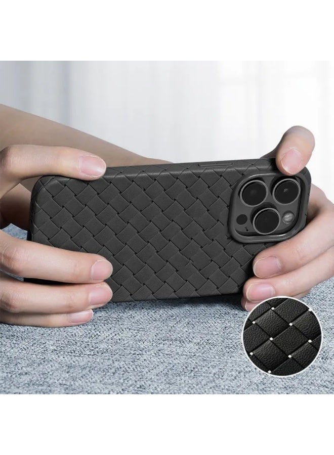 جراب لهاتف 16برو ، مصنوع من نسيج كامل، ملمس الجلد، أداة مبتكرة تجمع بين الحماية القصوى والتصميم الأنيق، باستخدام مواد عالية الجودة وتقنيات متقدمة، اللون: (أسود) - Image 4