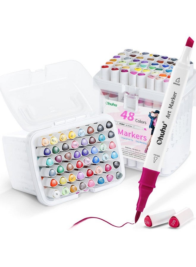 Ohuhu Alcohol Markers Brush Tip: Double Tipped Art Marker Set for Artists Adults Drawing Sketching Illustration - Brush Chisel Color Markers - Pack with 94 Vibrant Colors 2 Marker Cases 2 Blenders - Image 1
