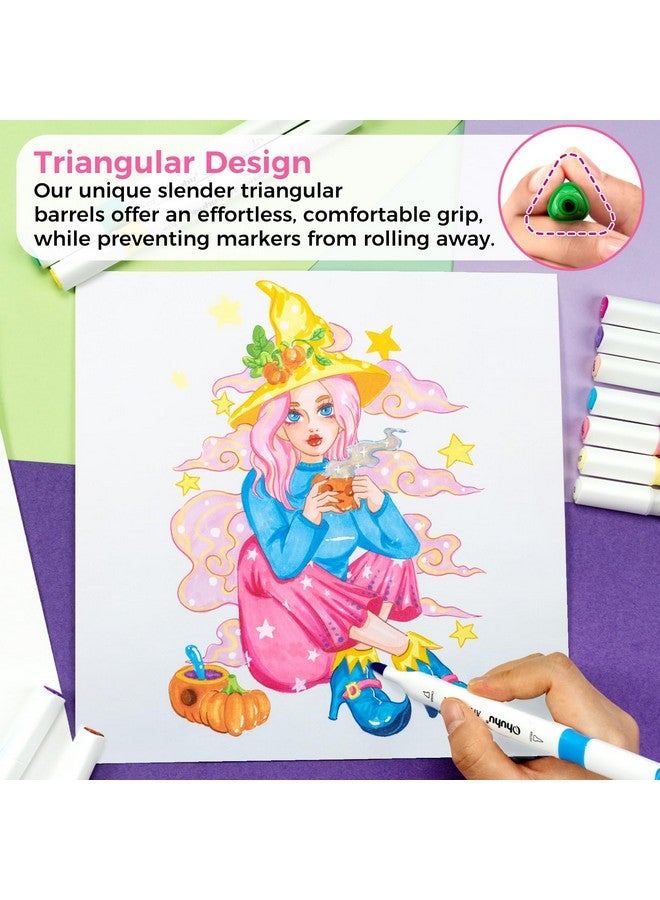 Ohuhu Alcohol Markers Brush Tip: Double Tipped Art Marker Set for Artists Adults Drawing Sketching Illustration - Brush Chisel Color Markers - Pack with 94 Vibrant Colors 2 Marker Cases 2 Blenders - Image 3