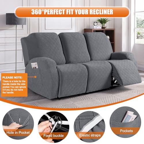 VANSOFY Recliner Cover, 3-Pieces Stretch Reclining Couch Covers with Pockets Reclining Sofa Slipcovers 3 Seater Soft Washable Furniture Protector for Dogs Cats(Dark Gray) - Image 5