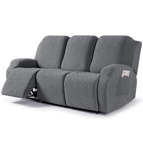 VANSOFY Recliner Cover, 3-Pieces Stretch Reclining Couch Covers with Pockets Reclining Sofa Slipcovers 3 Seater Soft Washable Furniture Protector for Dogs Cats(Dark Gray) - Image 1