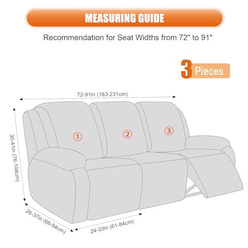 VANSOFY Recliner Cover, 3-Pieces Stretch Reclining Couch Covers with Pockets Reclining Sofa Slipcovers 3 Seater Soft Washable Furniture Protector for Dogs Cats(Dark Gray) - Image 2