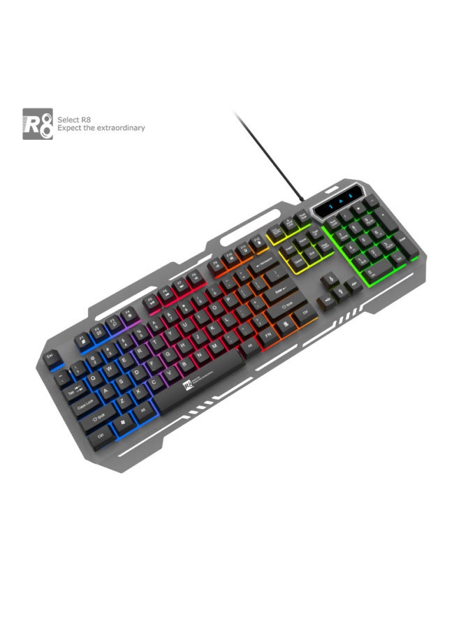 R8 Brand Gaming Metal Keyboard With Mechanical Feel, Wired, Luminous, Colorful, Exclusive For Esports