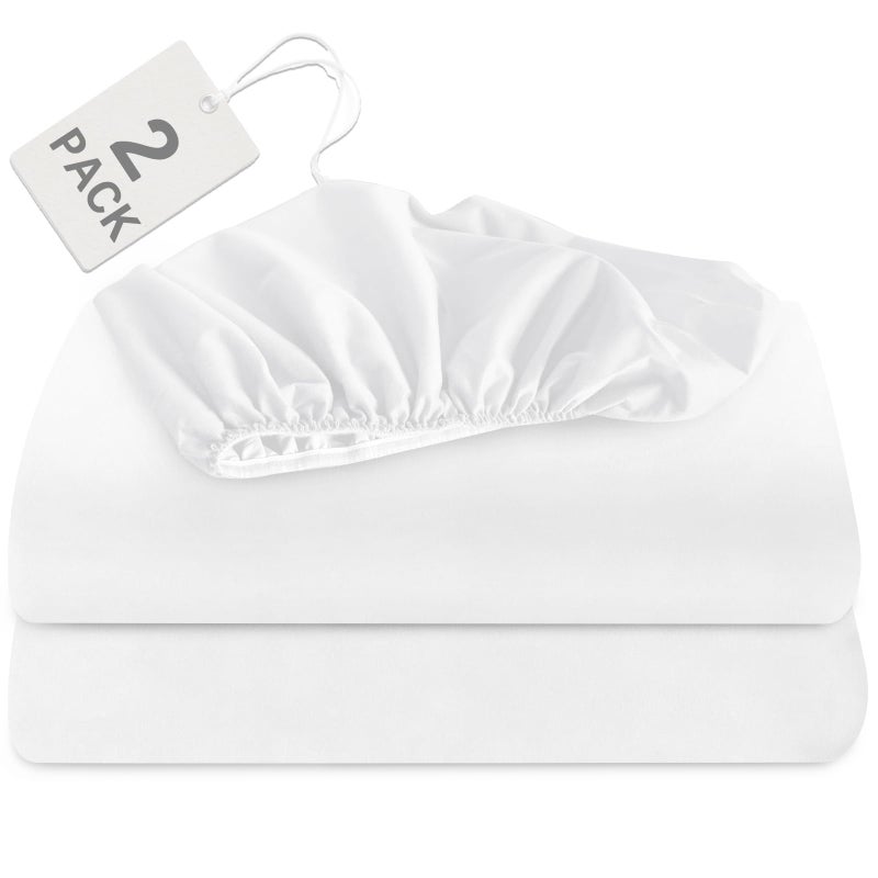 Biloban Twin Fitted Sheet 2 Pack  Twin Bedding Fitted Sheets Only with Deep Pocket up to 14""  Bottom Sheet  Shrinkage & Stain Resistant Fitted Bed Sheets  Wrinkle Free & Easy Care  White - Image 1