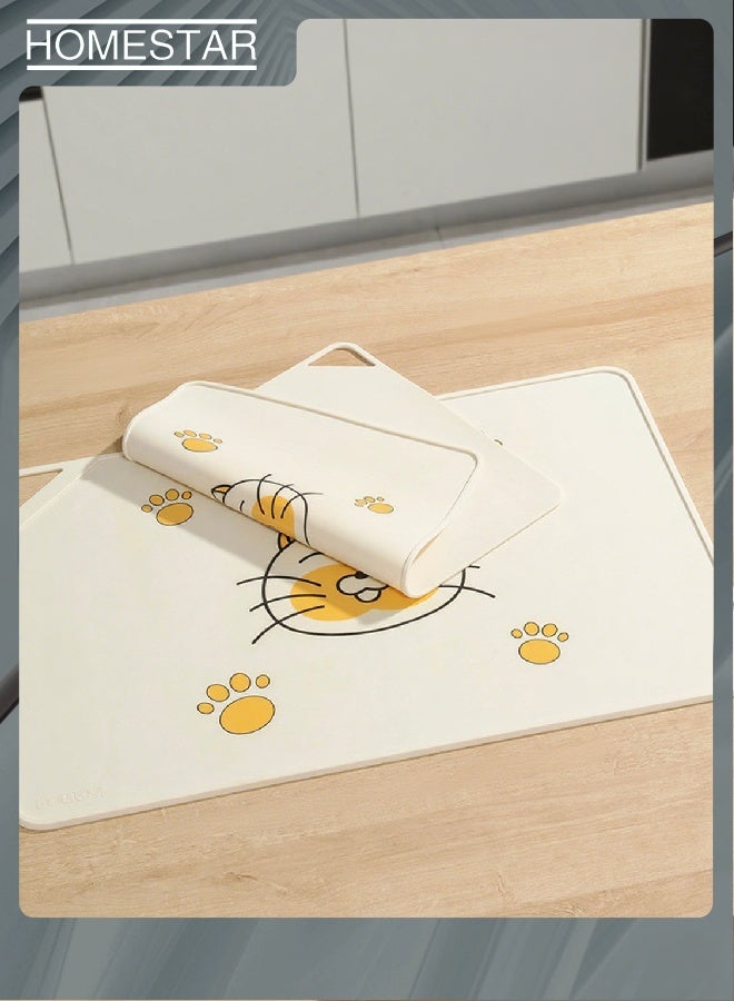 HOMESTAR Kids Place Mats, Silicone kitten pattern Shape Table Placemats Baby Feeding Plate Anti Slip Heat Proof Stain Resistant Washable Toddler Tablemat Portable Tableware 40*30