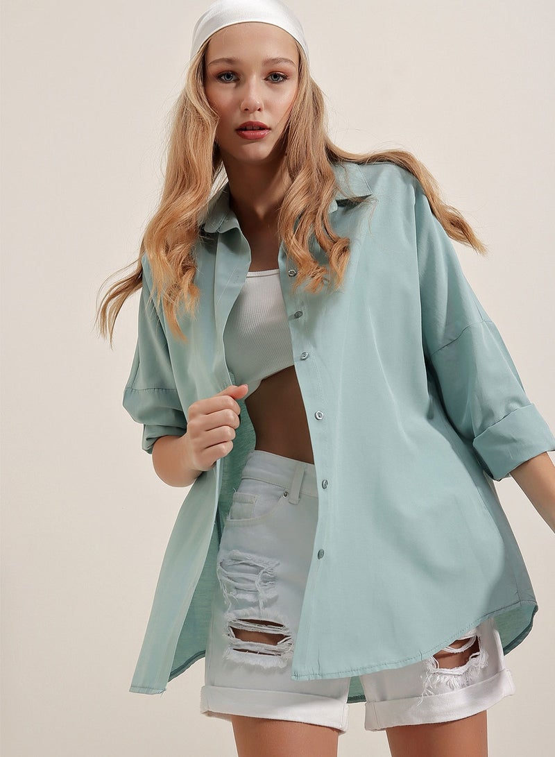 Drop Shoulder Button Down Collared Shirt  - Image 2
