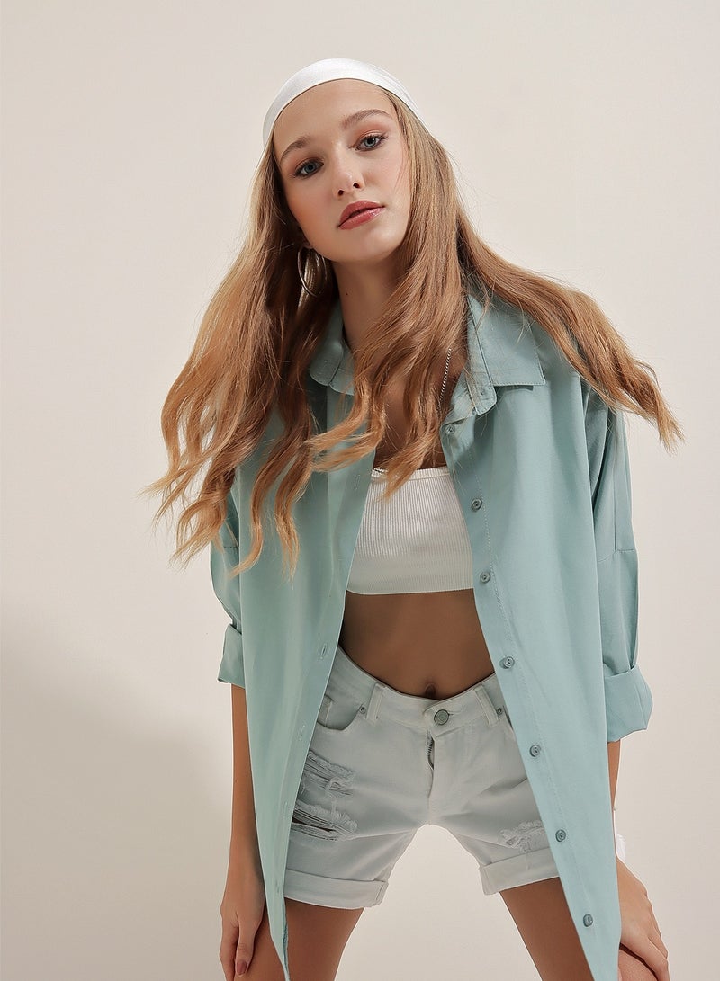 Drop Shoulder Button Down Collared Shirt  - Image 5