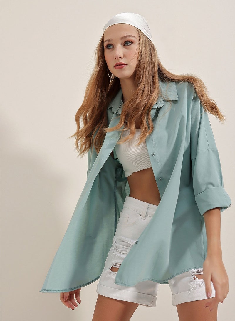 Drop Shoulder Button Down Collared Shirt  - Image 3