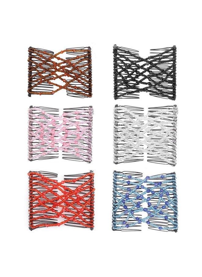 Greatstar 6Pacs Ez Stretch Pearls Combs For Girl Magic Beading Hair Combdouble Clips Hair Styling Accessories For Women Girls Hair Beauty (6*Random)  - Image 3