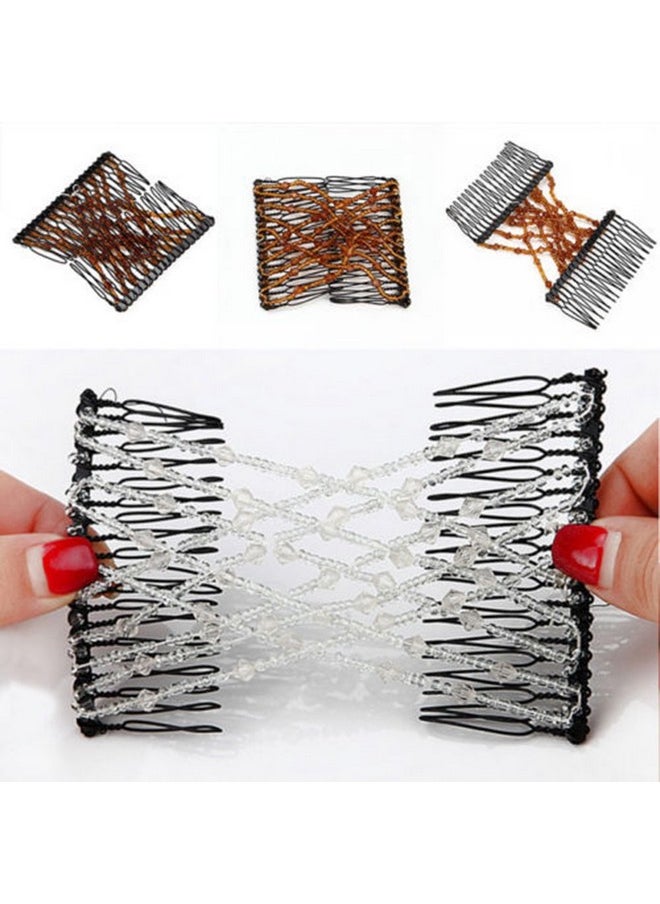Greatstar 6Pacs Ez Stretch Pearls Combs For Girl Magic Beading Hair Combdouble Clips Hair Styling Accessories For Women Girls Hair Beauty (6*Random)  - Image 4