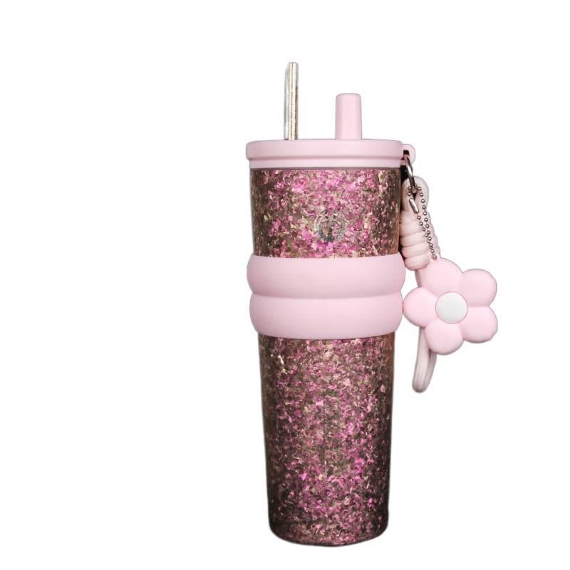 كوب قهوة للسفر بغطاء بشفاط ومناسب لحامل الأكواب، 700 ml باللون الأحمر مع غطاء بقشة للمدرسة للهدايا - Image 1