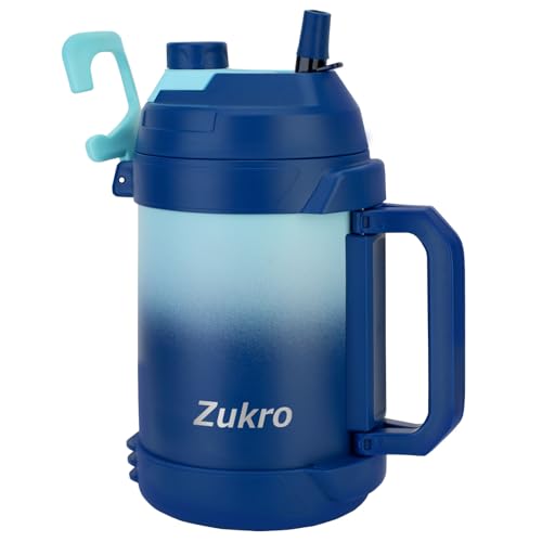 Zukro 1 Gallon Water Jug, One Gallon Large Triple Wall Insulated Water Bottle With Straw and Spout, Keep Cold 48 Hours, No Sweat 128 oz Stainless Steel Sport Jug For Gym, Camping, Outdoors, Bluewave - Image 1