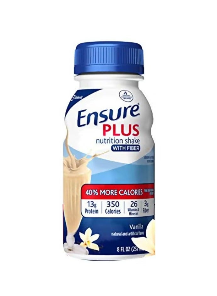 Ensure Plus Vanilla Nutrition Shake With Fiber | Meal Replacement Shake | Ready To Drink | 16g Protein and 27 Vitamins and Minerals | 8 fl oz