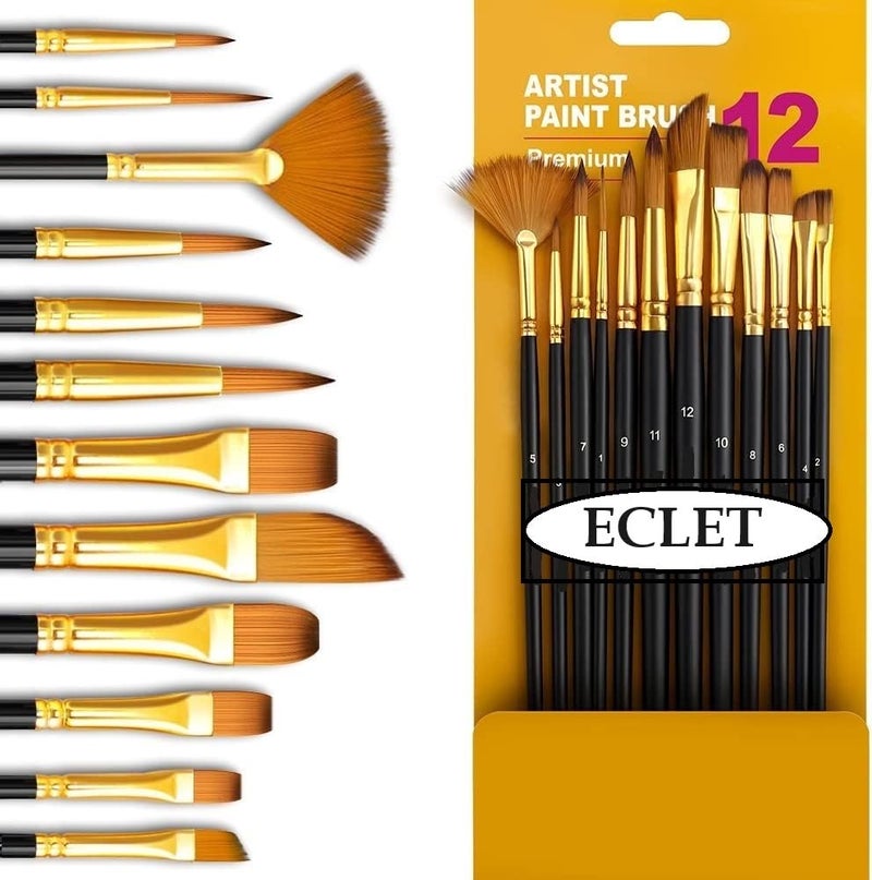 Eclet Craft Painting Brushes Set of 12 Professional Round Pointed Tip Nylon Hair Artist Acrylic Paint Brush for Acrylic/Watercolor/Oil Painting(E) - Image 1