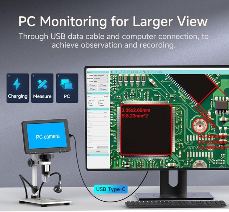 7 Inch LCD Digital Microscope with Adjustable LED Light for Educational Industrial Electronics - Image 3