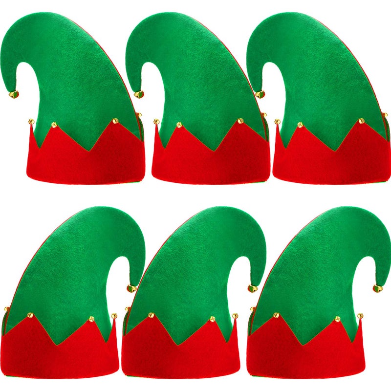 SATINIOR 6 Pcs Christmas Elf Felt Hat Xmas Red and Green Santa Elf Hats with Bells for Kids Adults Xmas Holiday Favors Gifts Party Accessories - Image 3