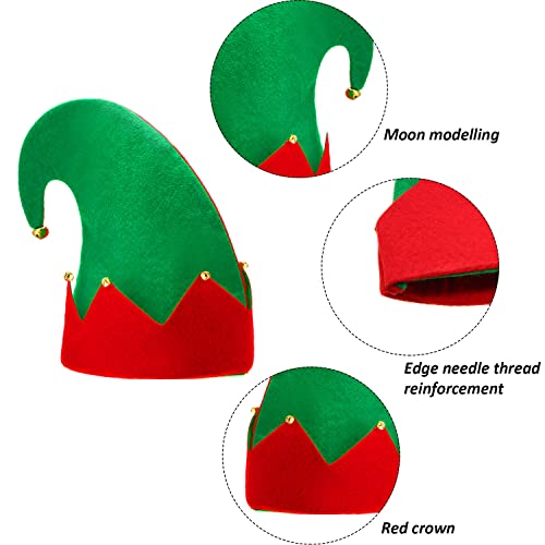 SATINIOR 6 Pcs Christmas Elf Felt Hat Xmas Red and Green Santa Elf Hats with Bells for Kids Adults Xmas Holiday Favors Gifts Party Accessories - Image 5
