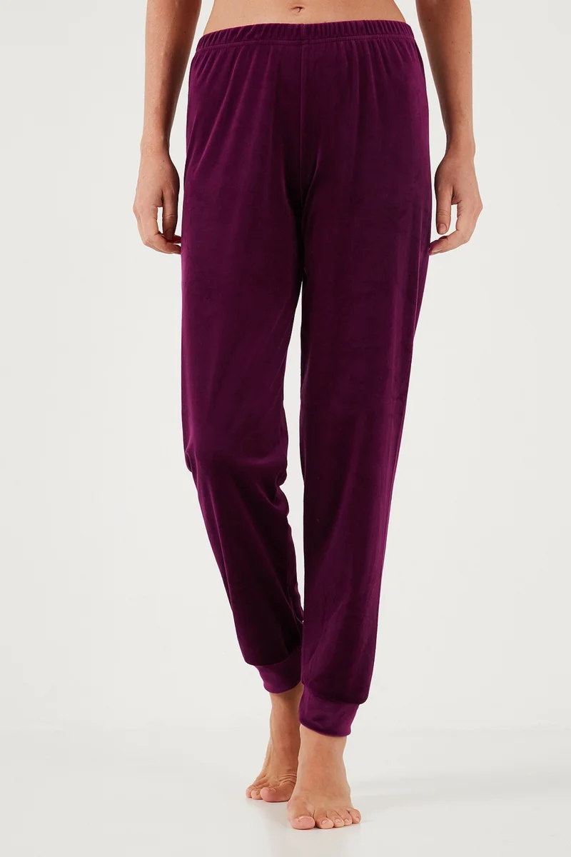 ليلا Regular Fit Shiny Velvet Ribbed Pajama Set Women's Pajama Set 6097110