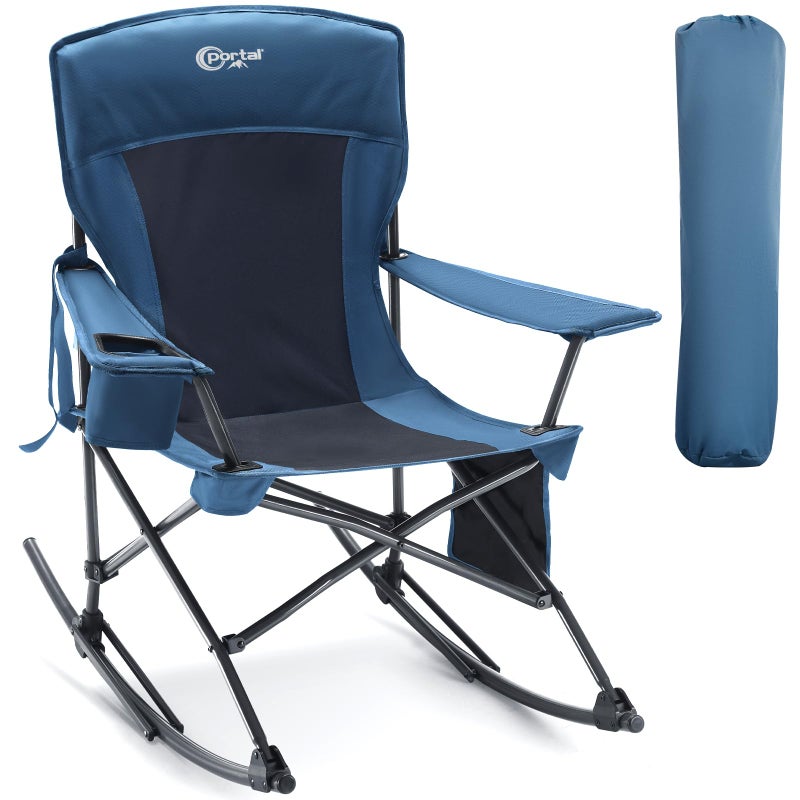 Portal Outdoor Rocking Chair Camping Folding Portable Rocker with Cup Holder Side Pocket Carry Bag, Support 350LBS (Midnight Blue) - Image 1
