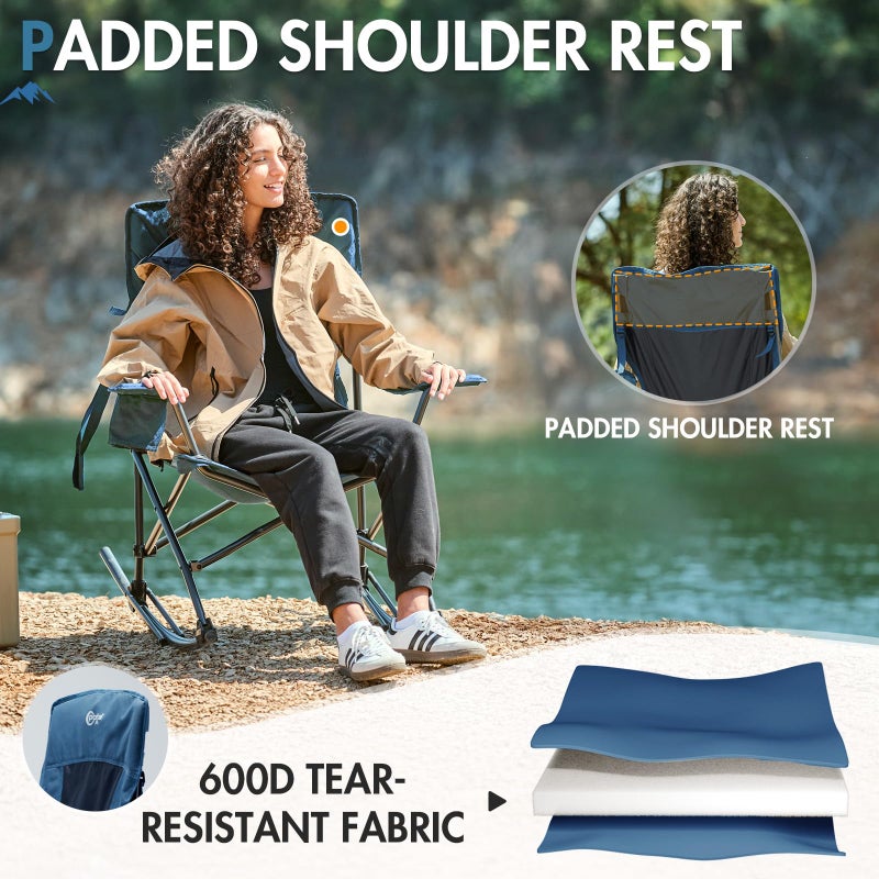 Portal Outdoor Rocking Chair Camping Folding Portable Rocker with Cup Holder Side Pocket Carry Bag, Support 350LBS (Midnight Blue) - Image 4