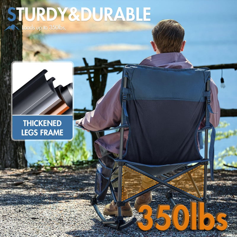 Portal Outdoor Rocking Chair Camping Folding Portable Rocker with Cup Holder Side Pocket Carry Bag, Support 350LBS (Midnight Blue) - Image 5