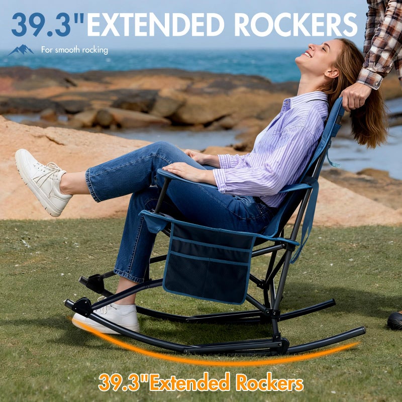 Portal Outdoor Rocking Chair Camping Folding Portable Rocker with Cup Holder Side Pocket Carry Bag, Support 350LBS (Midnight Blue) - Image 3