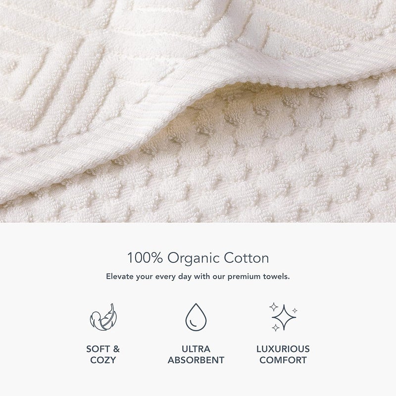 TexereSilk Texere 100% Organic Cotton Diamond Jacquard Luxury Bath Towel Sets - Soft and Absorbent Hotel and Spa Quality - 2 Large Bath Towels, 2 Hand Towels, 2 Washcloths (Diamond, Cream, 6 Piece) - Image 2