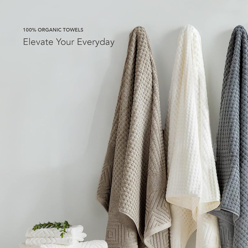 TexereSilk Texere 100% Organic Cotton Diamond Jacquard Luxury Bath Towel Sets - Soft and Absorbent Hotel and Spa Quality - 2 Large Bath Towels, 2 Hand Towels, 2 Washcloths (Diamond, Cream, 6 Piece) - Image 3