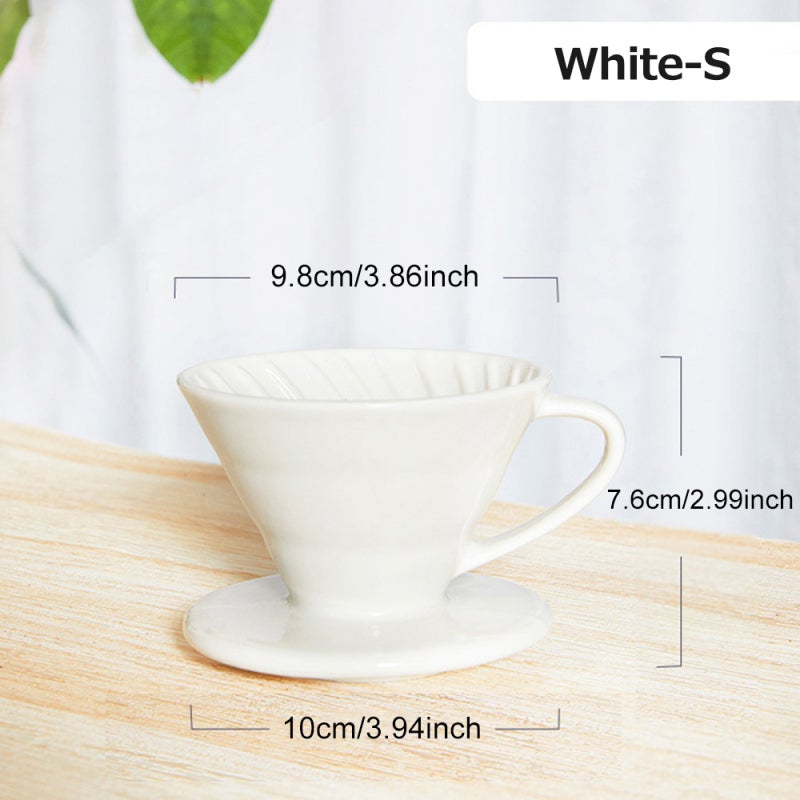 V60 Style Conical Coffee Filter Cup White Ceramic Spiral Pattern Inner Wall Design - Single Hole Ear-Shaped Handle for Hand Brewed Coffee - Image 3