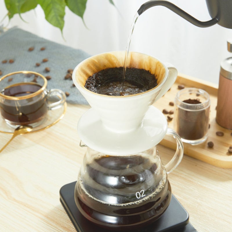 V60 Style Conical Coffee Filter Cup White Ceramic Spiral Pattern Inner Wall Design - Single Hole Ear-Shaped Handle for Hand Brewed Coffee - Image 5