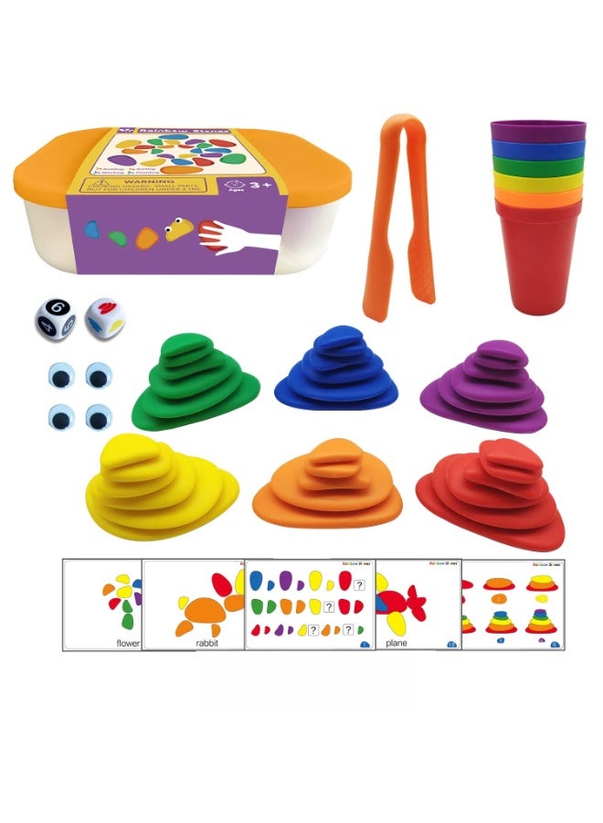 عام قوس قزح الحصى ، البلاستيك أوزة مكدسة الحجارة ، التعليم المبكر اللعب ، مونتيسوري الوسائل التعليمية - Image 1